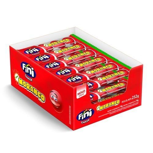 Display com Chicles Fini Sabor Morango Azedinho com 18 Unidades com 14g