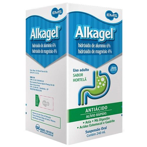 Alkagel 6% + 4% Suspensão de Uso Oral Sabor Menta Frasco 240ml