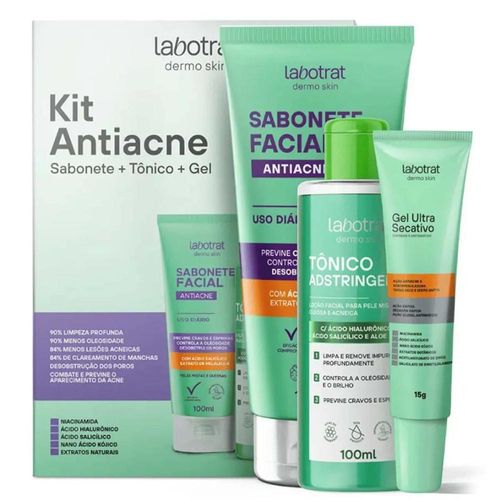Kit Antiacne Labotrat com Sabonete Facial 100ml + Tônico Adstringente 100ml + Gel Ultra Secativo 15g