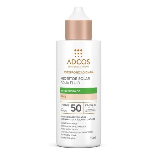 Protetor Solar Facial Adcos Aqua Fluid Antioleosidade FPS 50 Beige 50ml