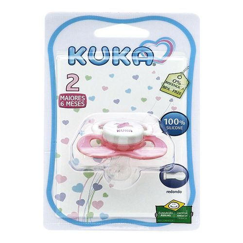 Chupeta Kuka Decorada Plus Tamanho Nº 2 Redonda Silicone Rosa com 1 Unidade