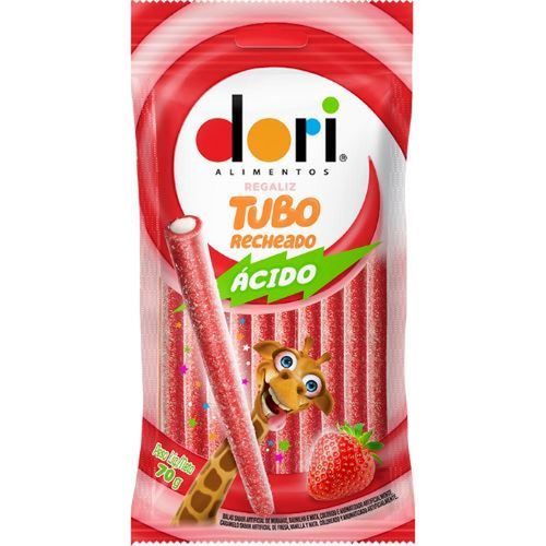 Bala Recheada Dori Sour Recheado Ácido Morango 70g