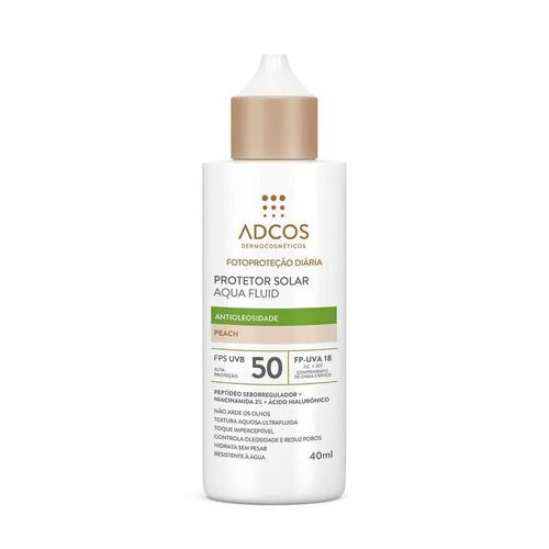 Protetor Solar Facial Adcos Aqua Fluid FPS 50 Peach 40ml
