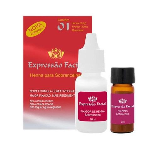 Kit Henna Expressão Facial para Sobrancelha Preto 2.5g + Fixador 10ml