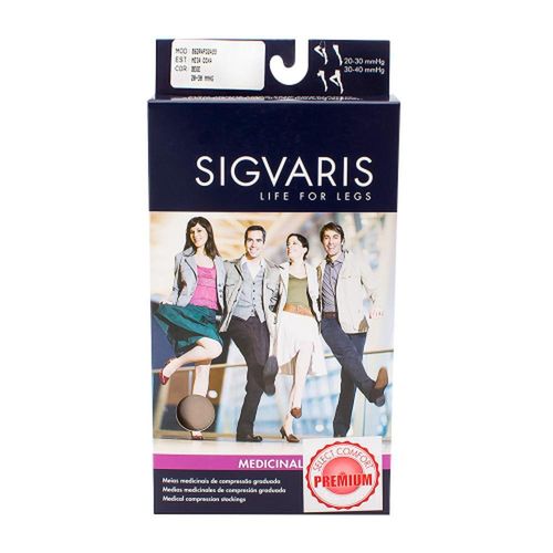Meia Coxa 7/8 Sigvaris 20-30mmhg Tamanho G Cor Natural Ponteira Aberta com 1 Par