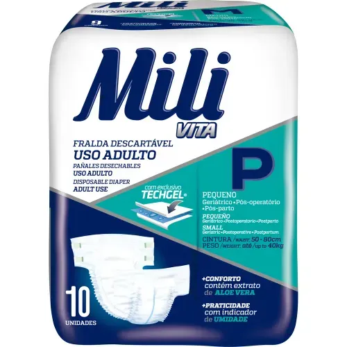 Fraldas Descartáveis Geriátricas Mili Vita Tamanho P com 10 Unidades