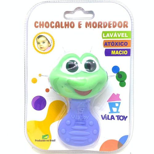Mordedor e Chocalho Sapo Azul Vila Toy com 1 Unidade