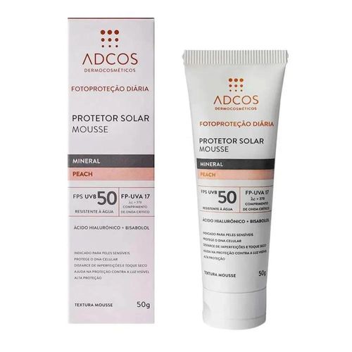 Protetor Solar Facial Mousse Mineral FPS 50 Tonalizante Peach Adcos 40g