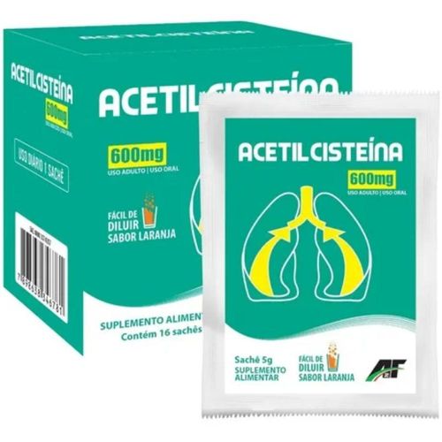 Acetilcisteína Eurofito 600mg Granulado de Uso Oral Sabor Laranja com 16 Sachês com 5g