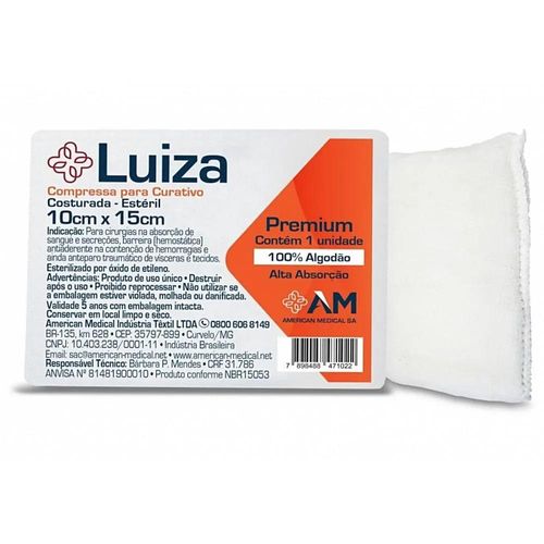 Compressa para Curativo Costurada Luiza Estéril 10 X 15cm com 1 Unidade