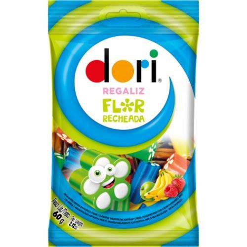 Balas de Gelatina Dori Regaliz Formato Flor Recheada 60g