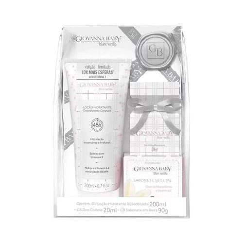 Kit Giovanna Baby Blanc Vanilla com Loção Hidratante 200ml + Colônia 20ml + Sabonete em Barra 90g