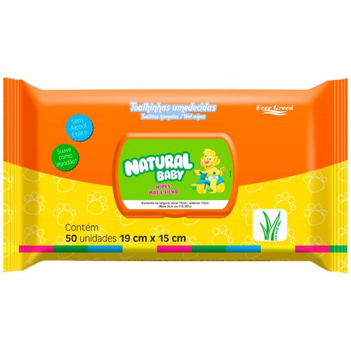 Toalha Umedecidas Natural Baby Wipes Mãe e Filho com 50 Unidades