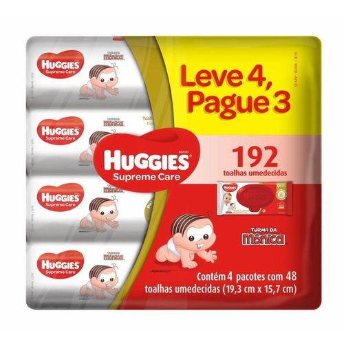 Kit Lenços Umedecidos Huggies Supreme Care Pague 3 e Leve 4 Pacotes com 48 Unidades