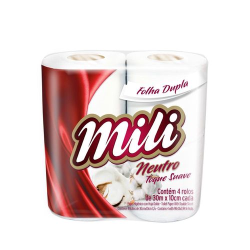 Papel Higiênico Mili Folha Dupla 30m Neutro com 4 Unidades