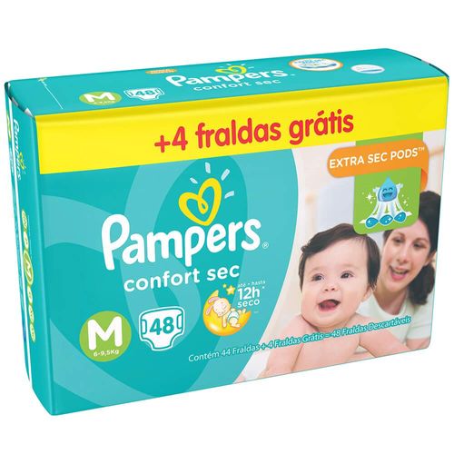 Fralda Descartável Infantil Pampers Confort Sec M Pague 44 e Leve 48 Unidades