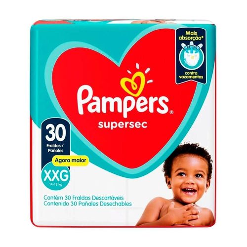 Fraldas Descartáveis Pampers Supersec Tamanho XXG com 30 Unidades