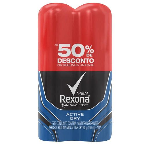 Kit Desodorante Antitranspirante Men Active Dry Rexona com 2 Unidades com 150ml