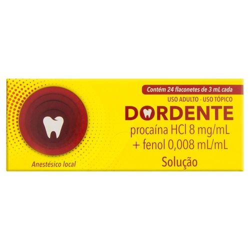 Dordente 24mg + 0,024ml Solução Tópica com 24 Flaconetes com 3ml
