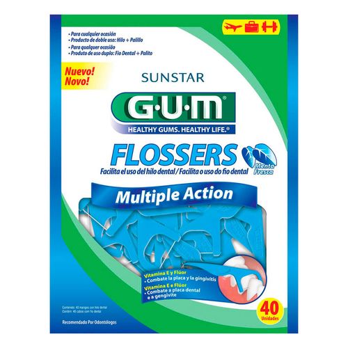 Fio Dental com Cabo Gum Flosser Multipla Ação com 40 Unidades