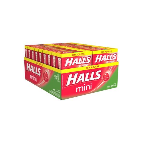 Display Mini Balas Halls Sabor Melancia sem Açúcar com 18 Unidades com 15g