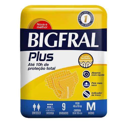 Fralda Geriátrica Bigfral Plus M com 9 Unidades