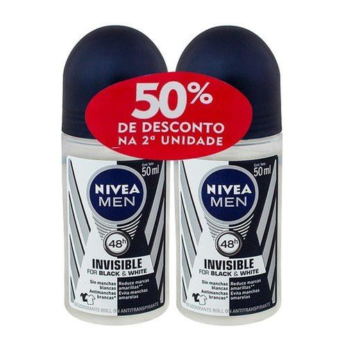 Kit Desodorante Nivea Roll-On Black & White Masculino com 2 Unidades com 50g