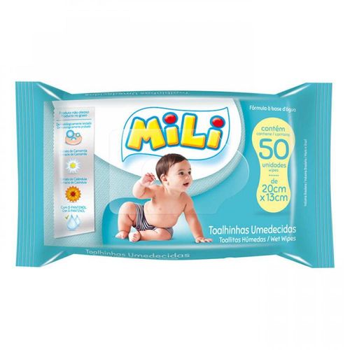 Toalhinha Umedecida Mili com 50 Unidades