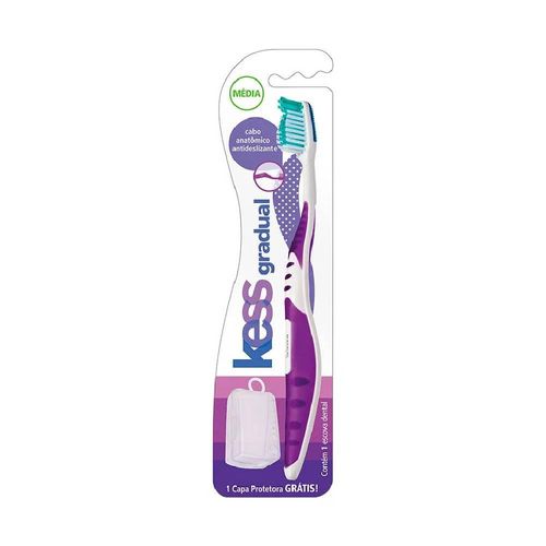 Escova Dental Gradual Média Kess com 1 Unidade + 1 Protetor para Cerdas