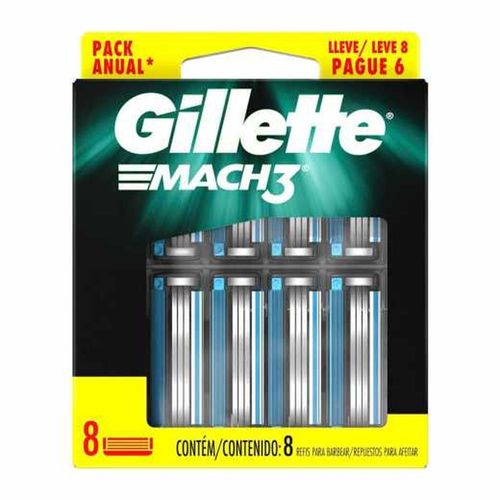 Cargas para Aparelho de Barbear Gillette Mach3 Regular com 8 Unidades