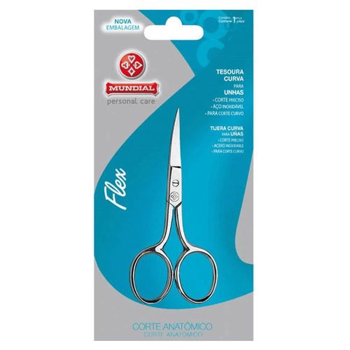 Tesoura Unha Flex Curva Prateado Mundial com 1 Unidade