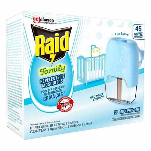 Repelente Elétrico Líquido Raid Family 45 Noites com 1 Aparelho + 1 Refil 32,9ml