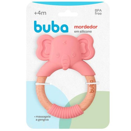 Mordedor Massageador Gengiva Buba em Silicone e Bambu Rosa Elefantinho com 1 Unidade