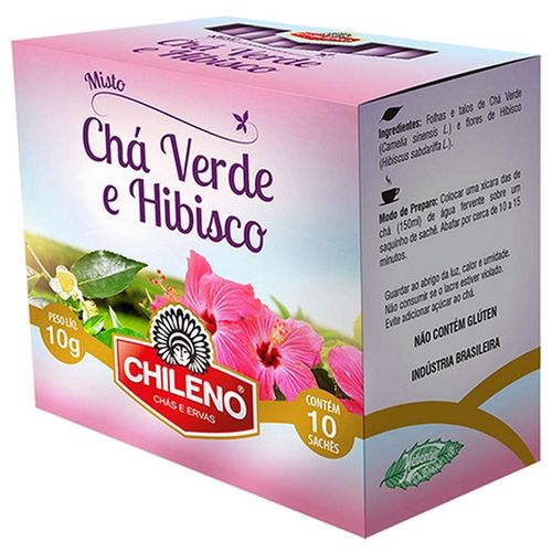 Chá Chileno Chá Verde Hibisco com 10 Sachês
