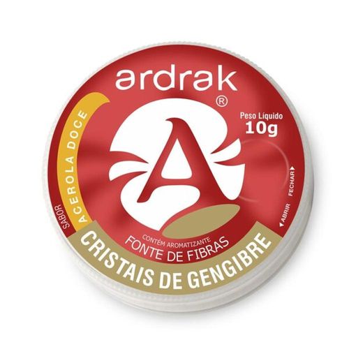Cristais de Gengibre Ardrak Fonte de Fibras Sabor Acerola 10g