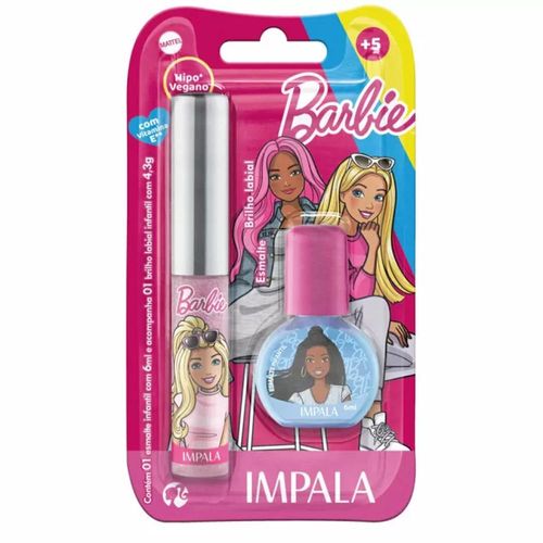 Kit Impala Infantil Barbie com 1 Esmalte 6ml + 1 Brilho Labial 4,3g