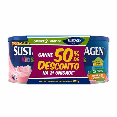 Kit Complemento Alimentar Sustagen Kids Sabor Morango com 2 Unidades com 380g
