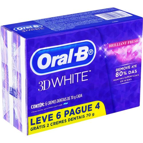 Creme Dental 3D White Brilliant Fresh Oral-B Pague 4 e Leve 6 Unidades com 70g