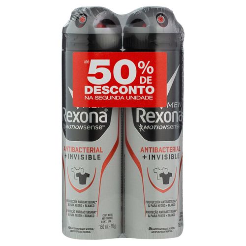 Desodorante Masculino Antibacterial Invisible Rexona com 2 Unidades com 90g
