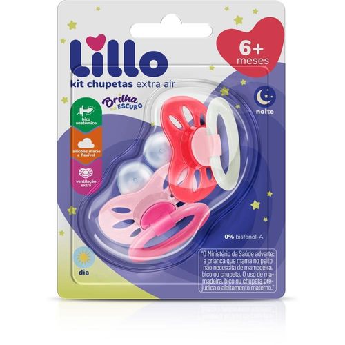 Chupeta Dia e Noite Extra Air Lillo Tamanho Nº 2 Rosa com 1 Unidade