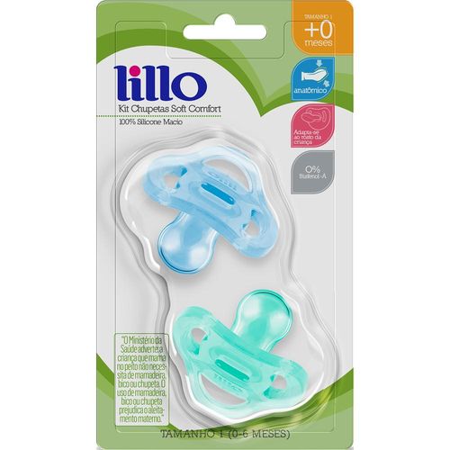 Chupeta Lillo Soft Comfort Tamanho 1 Silicone Azul/Verde com 2 Unidades