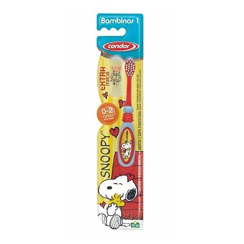 Escova Dental Infantil Snoopy 0 a 2 Anos Condor com 1 Unidade + 1 Protetor de Cerdas