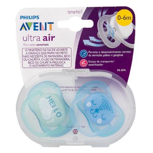 Kit Chupeta Philips Avent Ultra Air 0-6 Meses Verde e Azul com 2 Unidades