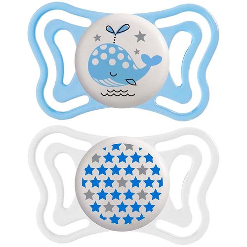 Kit Chicco Light 0-6 Meses Menino com 2 Chupetas + 1 Capa Transparente