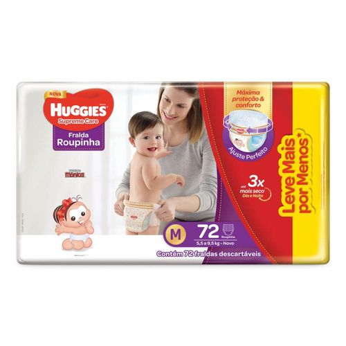 Fraldas Roupinha Huggies Supreme Care Hiper M com 72 Unidades