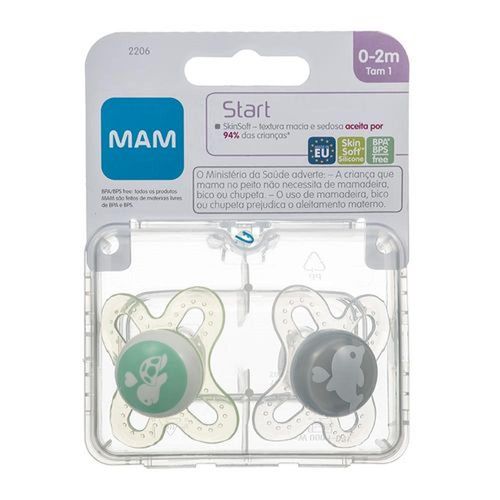 Chupeta MAM Start 0 a 2 Meses Cores Neutras com 2 Unidades