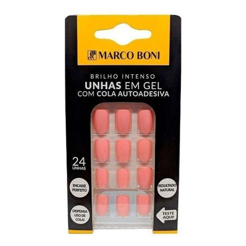 Unhas Postiças com Cola Auto Adesiva Rosa Marco Boni com 24 Unidades