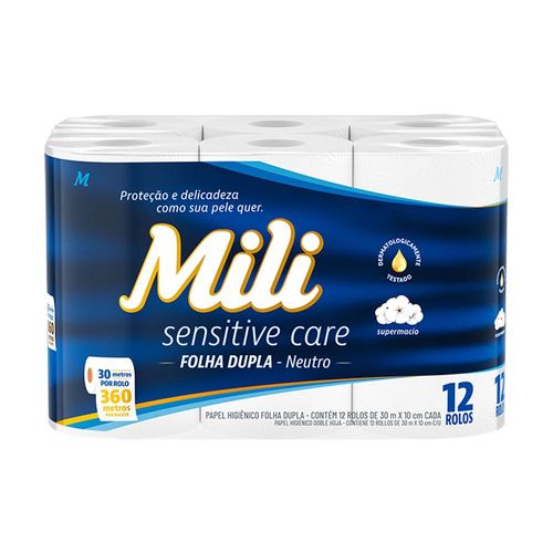 Papel Higiênico Mili Sensitive Care Neutro Folhas Duplas 30m com 12 Rolos