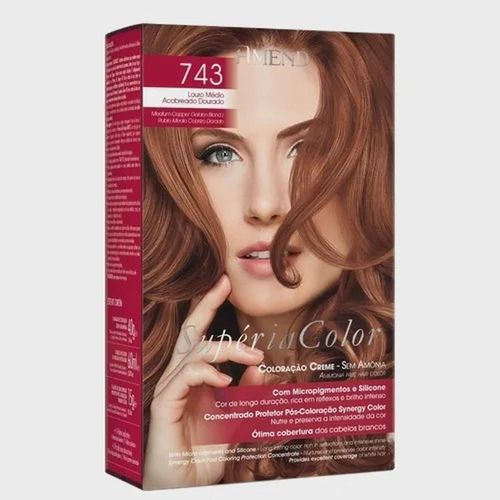 Coloração Supéria Color sem Amônia Cor N°743 Louro Médio Acobreado Dourado Amend com 1 Unidade