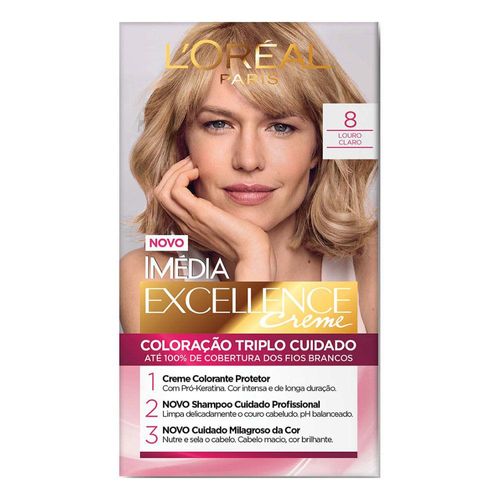 Tintura Permanente L'oréal Paris Imédia Excellence Nº 8.0 Louro Claro com 1 Unidade